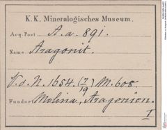 Etiketten zu Aragonit (NHMW-MIN-Aa891)